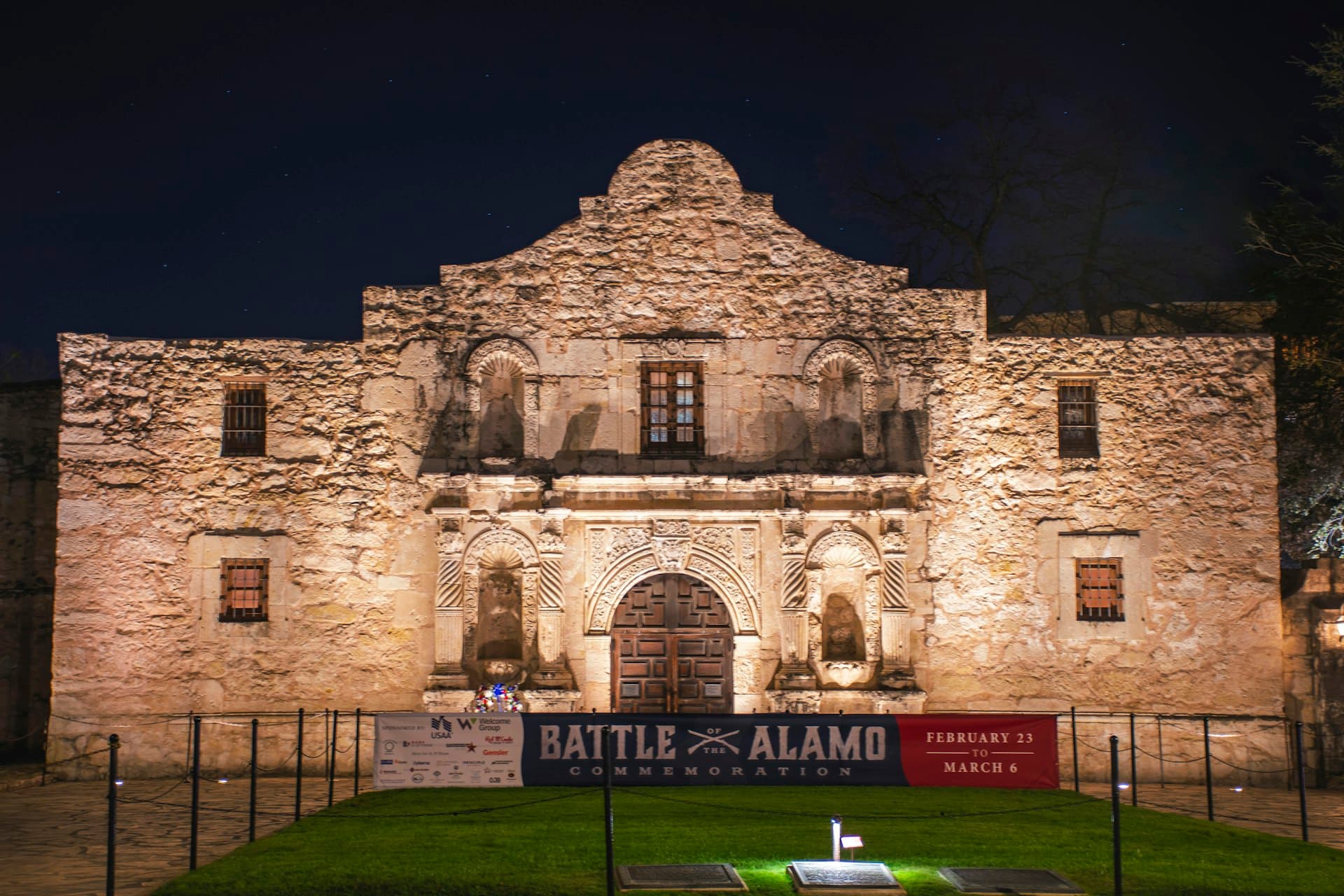 The Alamo historic mission in San Antonio Texas at night