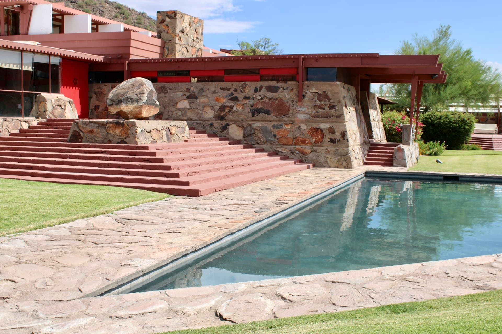 Taliesin West Frank Lloyd Wright architecture with pool in Scottsdale Arizona